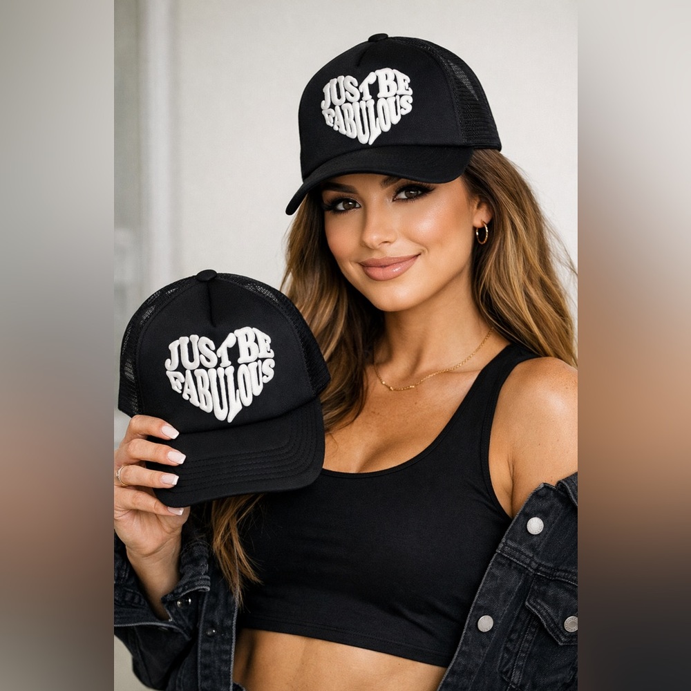 🖤 “Just Be Fabulous” Black Trucker Hat – Adjustable – NEW (lot of 2 hats)